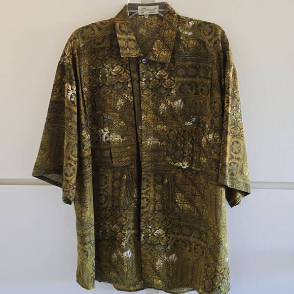 Messon vintage silk olive/black SS Camp Shirt, EUC, L - Picture 7 of 10